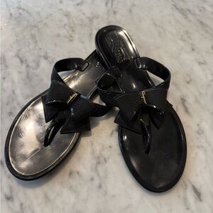 Salvatore Ferragamo Black Sandals flip flop  with Bow Accent